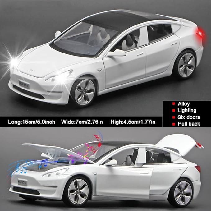 1:32 Scale Model 3 Alloy Car Model Diecast Toy Vehicles for Kids, car Model Toy，Pull Back Alloy Car with Lights and Music,Mini Vehicles Toys for Kids Gift ，Children Birthday Gift. (White)