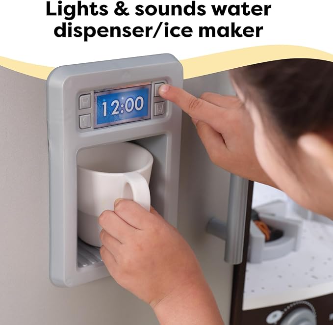 KidKraft Ultimate Corner Wooden Play Kitchen with Lights & Sounds, Play Phone and Curtains, Espresso, Gift for Ages 3+