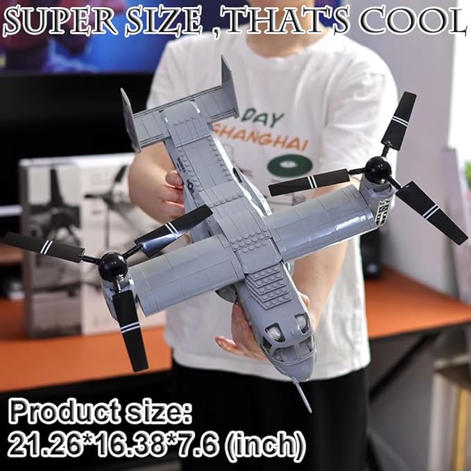 V-22 Osprey Tiltrotor Aircraft Air Force Building Block Set,Military Fighter,WW2 Military Airplanes Model,Aircraft Plane Brick Building Set Toy Gifts for Kids and Adults,460PCS