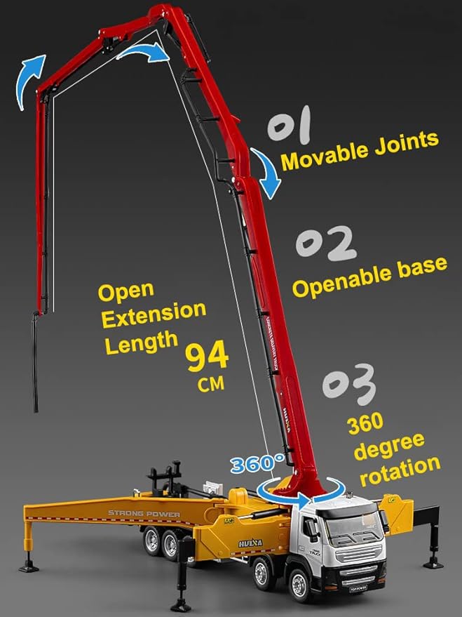 Concrete Pump Truck Construction Vehicles Toys,1:50 Scale Diecast Site Concrete Pump Truck, Toy Trucks for Kids