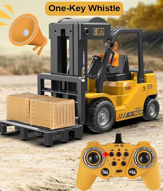 11 Channel RC Forklift - 1:24 Scale Construction Truck Toy, Yellow, 3+ Years, Male, Children