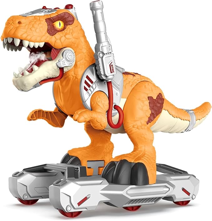 Dinosaur Ride-On Scooter for Toddlers – Electric Push & Ride Foot-to-Floor Sliding Rideable Toy with Music, Lights, Mist Spray for Boys & Girls - Orange (Orange)