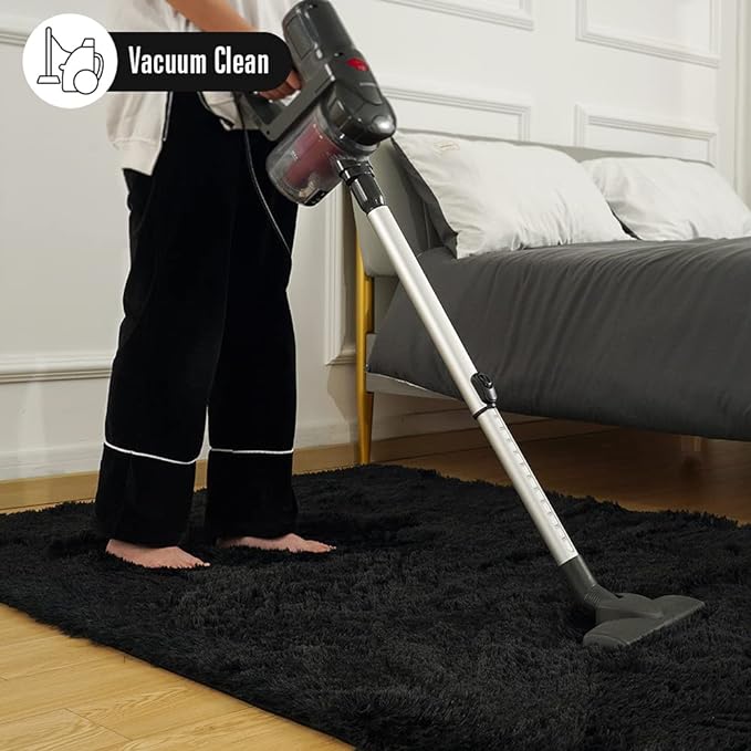 Amearea Premium Soft Fluffy Area Rug Modern Shag Carpet, 3x5 Feet, Fuzzy Shaggy Rugs for Bedroom Living Room Teen Apartment Decor, Comfortable Indoor Furry Dorm Carpets, Black