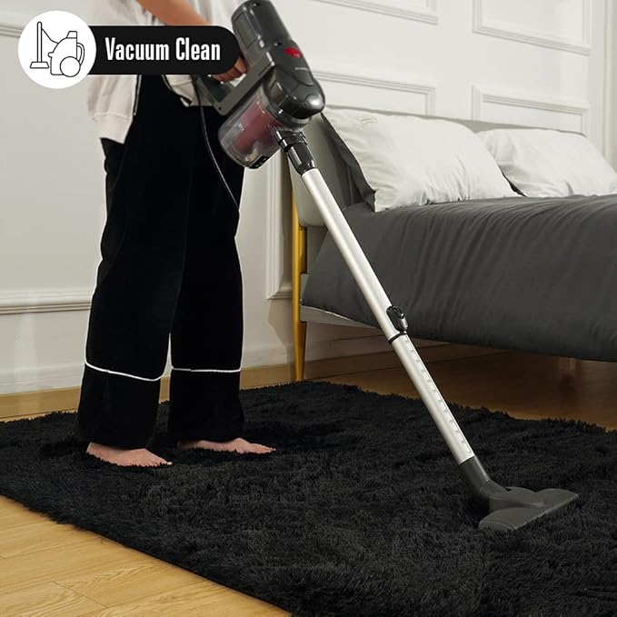 Amearea Shag Fluffy Area Rug for Bedroom Girls Living Room, Extra Soft and Fuzzy Shaggy Rugs, Non Slip, Solid Color Carpet Mat for Boys Nursery Home, Black 5x8 Feet