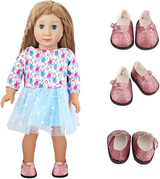 19Pcs 18 inch American Doll Accessories, 7 Pairs of Doll Shoes, 2 Pair of Socks and 1Pc Doll Cloak, Suitable for 18-inch Girl Dolls Brithday Presents Best Gift for Kid, Gril