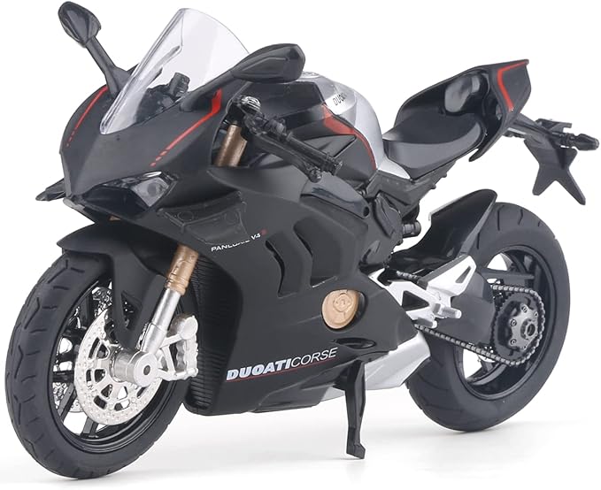 COOLPUR Die Cast Motorcycle Model for Ducati V4, Realistic Motorcycle Model, 1:12 Scale Kids Moto Toy or Collection, Boyfriend,Young Peoples Gift(Black)