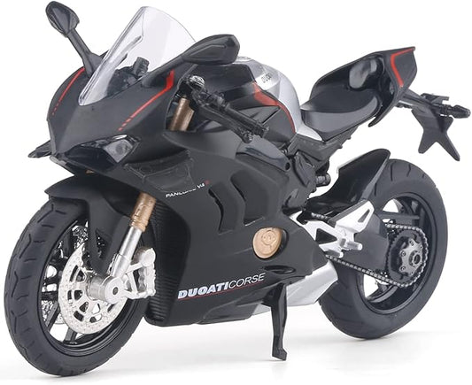COOLPUR Die Cast Motorcycle Model for Ducati V4, Realistic Motorcycle Model, 1:12 Scale Kids Moto Toy or Collection, Boyfriend,Young Peoples Gift(Black)