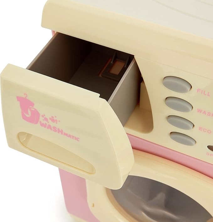 Casdon Pink Washer | Pink Toy Washing Machine for Children Aged 3+ | Features Spinning Drum & Sound Effects for Realistic Play!