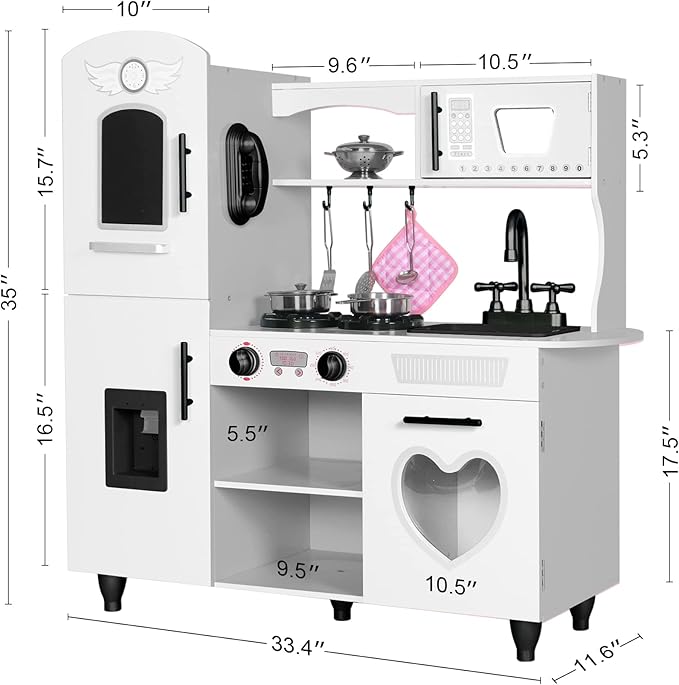 TaoHFE Wooden Kitchen Playset for Toddlers - Kitchen Toy Set with Lights & Sounds for Pretend Play, Gift for Kids Age 3+ (White)
