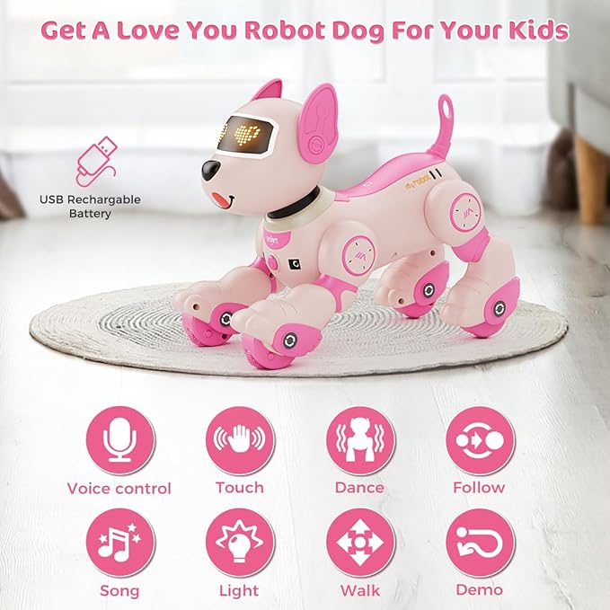 VATOS Robot Dog Toy for Kids, Voice & 2.4GHz Remote Control Robot Pet with Interactive Touch Sensors, Over 20+ Responses, Program Mode, Robotic Puppy Toy for Kids Boys & Girls