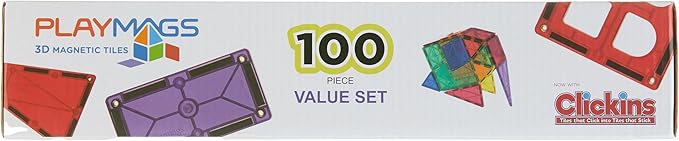 Playmags 100-Piece Magnetic Tiles Building Blocks Set, 3D Magnet Tiles for Kids Boys Girls, Educational STEM Toys for Toddlers…