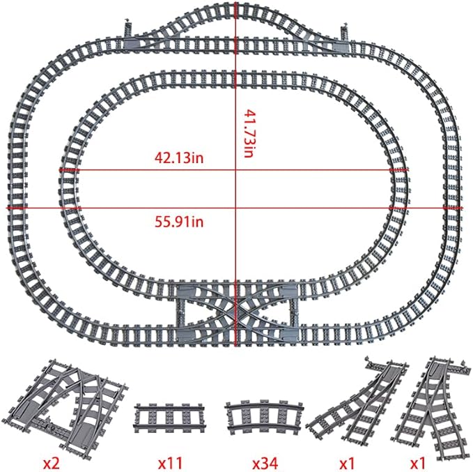 Train Track Railroad Accessories - City Train Track System with Railroad Crossing, Compatible with Major Brand Trains in Building Blocks