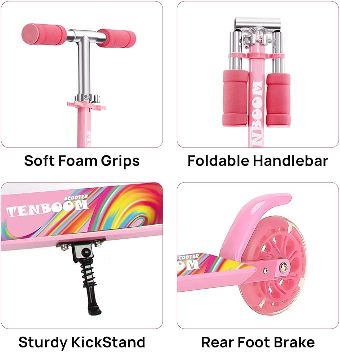 TENBOOM Scooter Toys for Kids Ages 6-12/3-5, Christmas Birthday Gifts for Girls Boys, Easy Folding Kids Scooter with 3 Levels Adjustable Handlebar