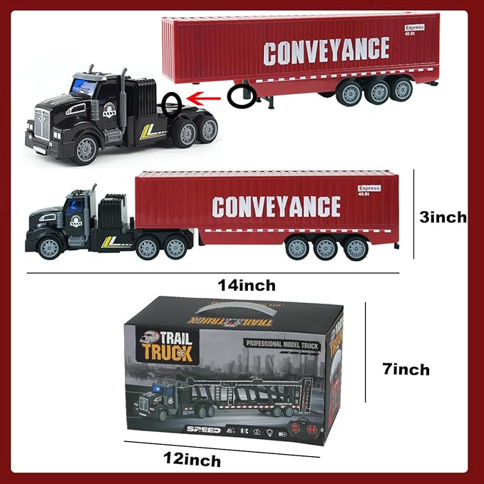 Remote Control Semi Truck with Trailer, 14" 1:48 Trailer Truck Toy, Equipped with 2 Rechargeable Batteries, Gifts Ideas for Boys Age 3-8 Year Old