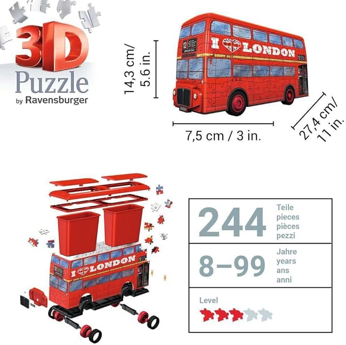 Ravensburger London Bus 216 Piece 3D Jigsaw Puzzle for Kids and Adults - 12534 - Great for Any Birthday, Holiday, or Special Occasion