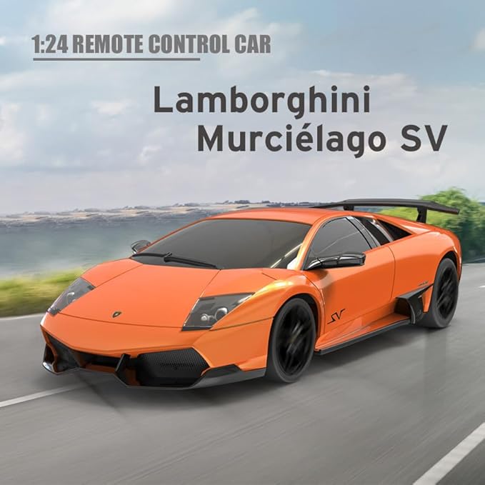 Vinie Remote Control Car for Boys, RC Cars Lamborghini Murciélago, 1:24 Scale Officially Licensed Kids Toys, Lambo LP670 Drift Car with Cool Led Lights, 4 5 6 7 8 9 10 11 12 Year Old Boy Gift (Orange)