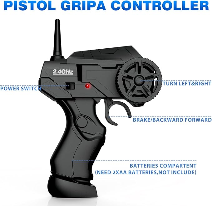 Remote Control Car RC Drift Car 2.4GHz 1:24 Scale 4WD 15KM/H High Speed, Rechargeable High Speed RC Cars with Cool Lights, Two Batteries and Extra Tires Toys for Kids