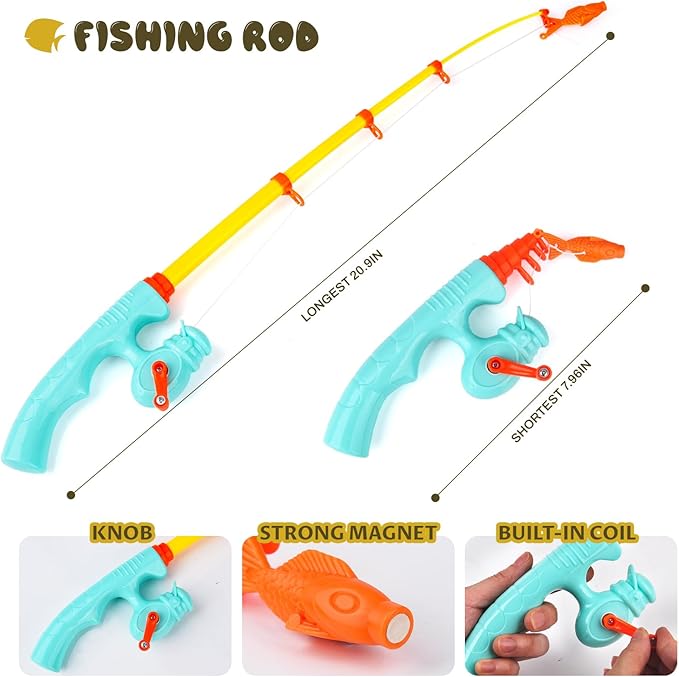 Magnetic Fishing Game 30 PC Ocean Sea Floating Fish Colorful Animals with Net Portable Storage Bag | Water Table Kiddie Pool Bathtub Game for Age 3 4 5 6 Year Kids Toddler(Large Set)
