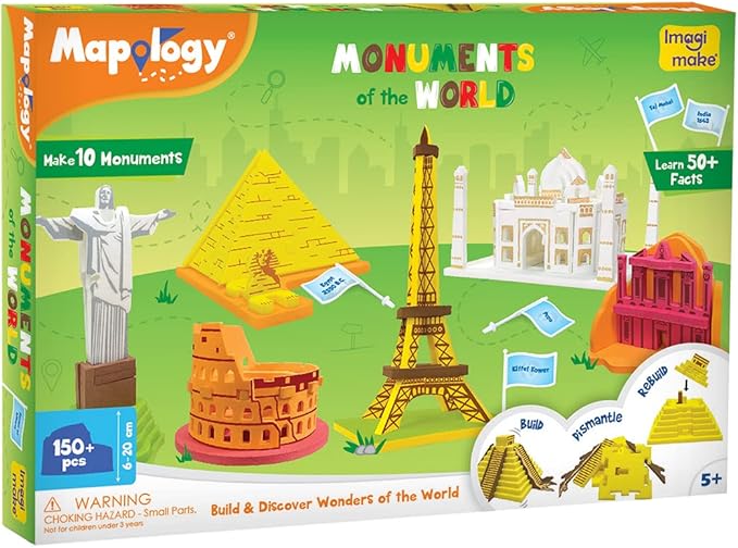 Imagimake Mapology Monuments of World | 3D Puzzles for Kids Ages 4-10 | Learning & Educational Toys | Christmas Geography Gifts