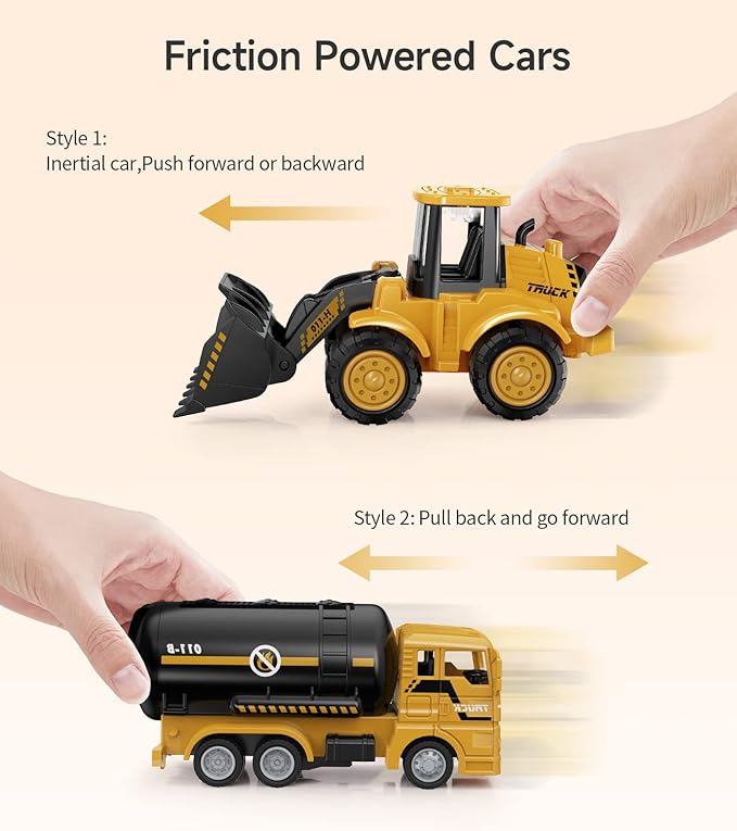 Geyiie Construction Trucks Toys, Kids Construction Vehicles Site, Sandbox Toys Playset for Boys Girls, Pull Back Cars Excavator Tractor Bulldozer Gifts for Party Favor