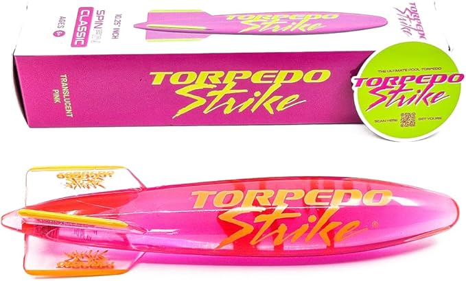 SpinFin 10.25" Large Ultra Premium Pool Torpedo Rocket Spins & Glides Up to 30 Feet Like Underwater Football for Under Water Passing Games Underwater Torpedo Diving Toy Glider (Pink)