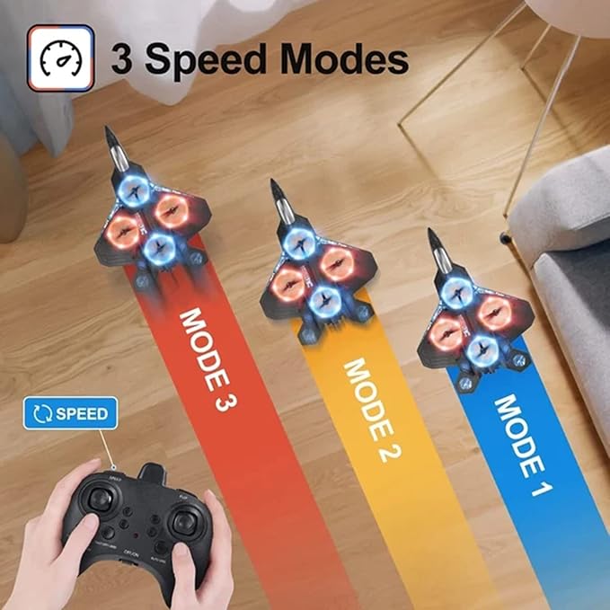 V17 Jet Fighter Stunt RC Airplane,V17 Remote Control Plane 2.4Ghz Foam RC Airplanes Helicopter quadcopter for Adults Kids,Spinning Drone,Gravity Sensing,Stunt Roll,Cool Light (Blue+2pcs Battery)