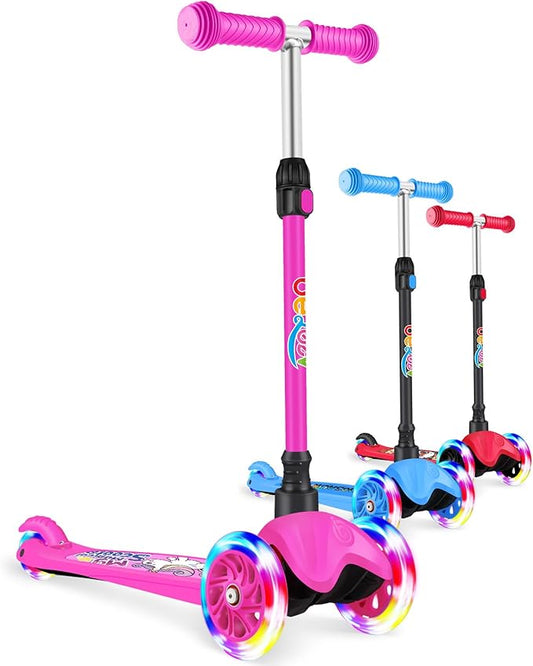 BELEEV A1 Scooter for Kids Ages 2-6, 3 Wheel Kick Scooter for Toddlers Girls Boys, Light up Wheels, Adjustable Height, Lean to Steer, Non-Slip Deck, Lightweight Push Scooter for Children