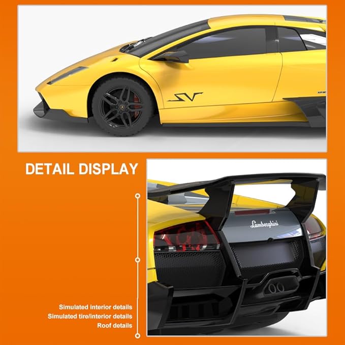 Vinie Remote Control Car for Boys, RC Cars Lamborghini Murciélago, 1:24 Scale Officially Licensed Kids Toys, Lambo LP670 Drift Car with Cool Led Lights, 4 5 6 7 8 9 10 11 12 Year Old Boy Gift (Orange)