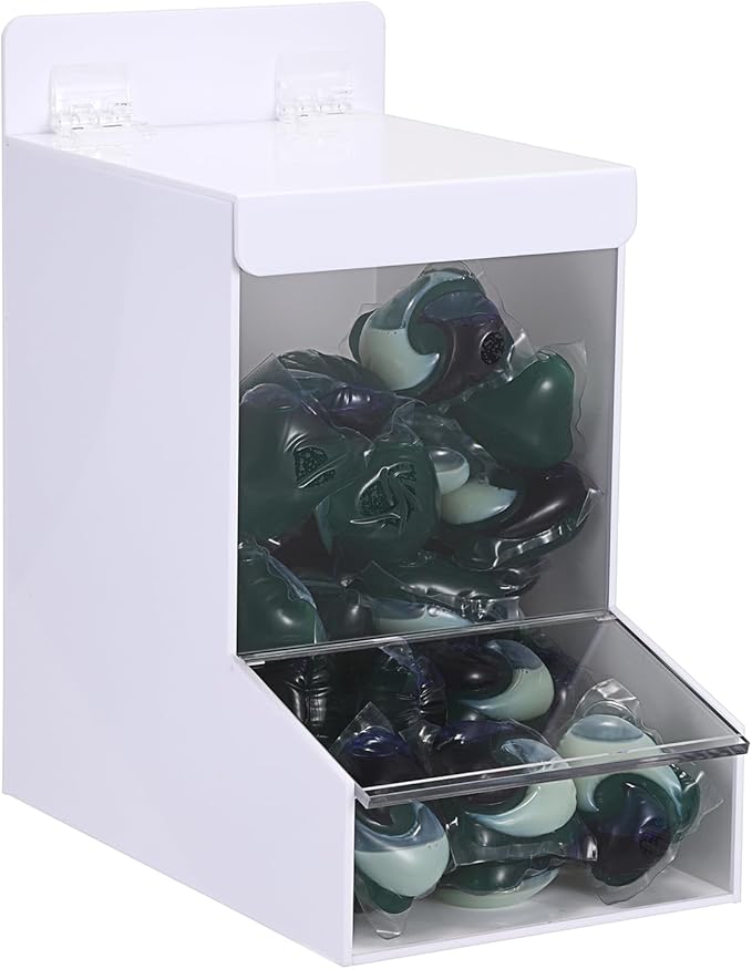 Sumnacon Acrylic Dispenser-Countertop Storge Container for Candy Shoe Covers Golves Hairnets Earplugs,White Laundry Pod Dispenser with Lids,Wall Storage Dispensers for Laundry Room Pantry Office Store