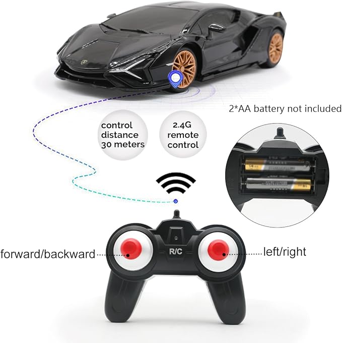 QUN XING Remote Control Car 1:24 Officially Licensed 2.4GHZ Rc Cars Lambo Sport Racing Toy Car for Kids Boys 4-7 Years Black