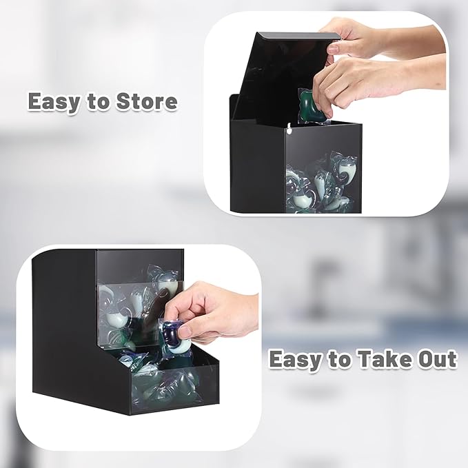 Sumnacon Acrylic Dispenser-Countertop Storge Container for Candy Shoe Covers Golves Hairnets Earplugs,Black Laundry Pod Dispenser with Lids,Wall Storage Dispenser for Laundry Room Pantry Office Store
