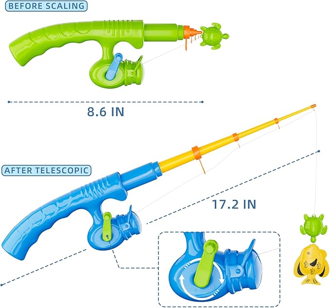 Magnetic Fishing Pool Toys Game for Kids Toddlers 3-5 4-8, Water Table Bathtub Toy with Inflatable Pool Pole Rod Net Plastic Floating Fish, Water Bath Pool Outdoor Toys for Kids Toddlers Baby