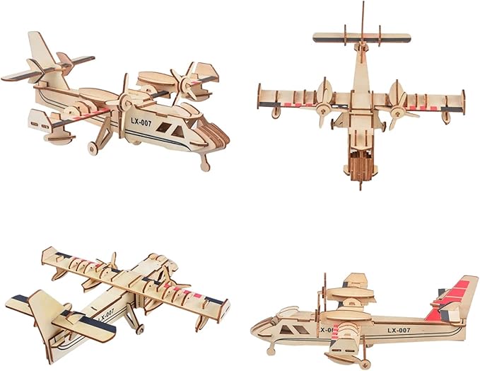 3D Wooden Puzzle - 6 Piece Set Aircraft & Helicopter Wooden Crafts Assembly Building Model Kits - Wood Aircraft & Helicopter STEM DIY Brain Teaser Puzzle for Kids and Adults Teens Boys Girls