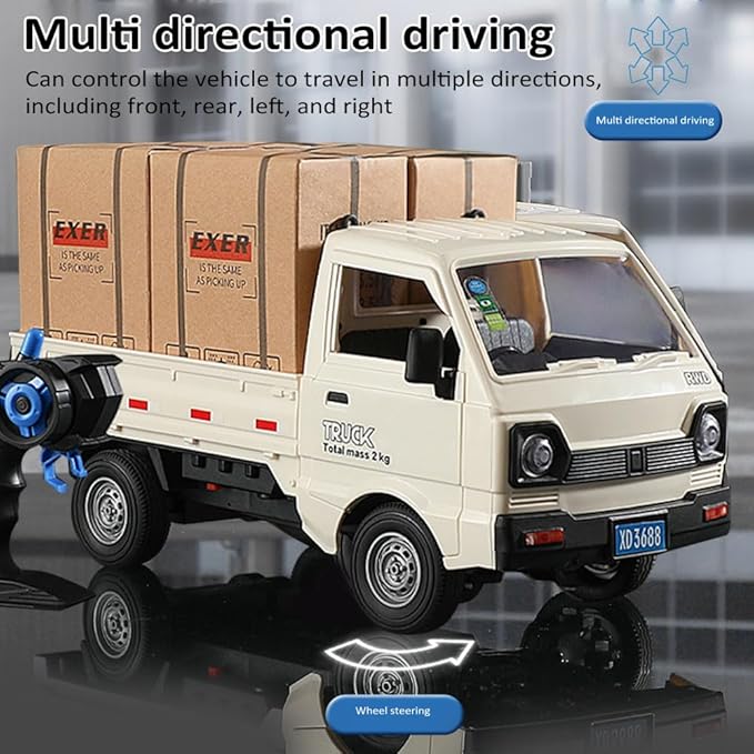 Remote Control Car RC Kei Truck,1:16 Scale RC Transporter Pickup Truck, 2.4GHz All Terrain RC Transport Cars with Spray & Light, 2 Batteries, Best Gifts Ideas for Kids Age 6 Year Old (Blue)