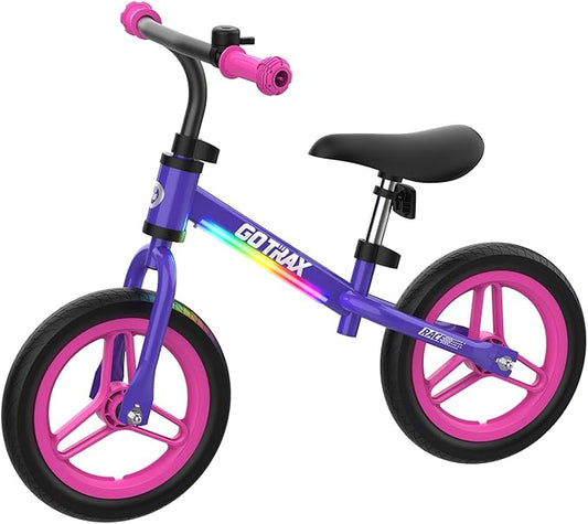 Gotrax KS12 Balance Bike for 2-5, 12" Toddlers Push Bike with LED Light, Adjustable Soft Seat & Handlebar, Flat-Free Tires & Easy Assembly Kids Bicycle, Lightweight & No Pedal, Gift for Boys Girls