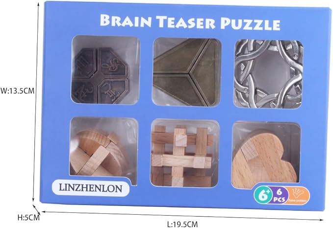 Brain Teaser Puzzle for Adults Puzzles Metal Hole Lock Adult Educational Toy Jigsaw IQ Puzzle（6 Pack） (Bronze)