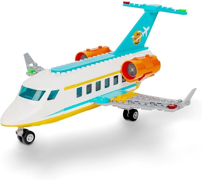 Brick Loot Vacation Airlines Passenger Airplane Building Blocks Set – Includes Airport Terminal, Boarding Stairs, and 7 Minifigures – Compatible with Lego – Gift for Kids Ages 6+