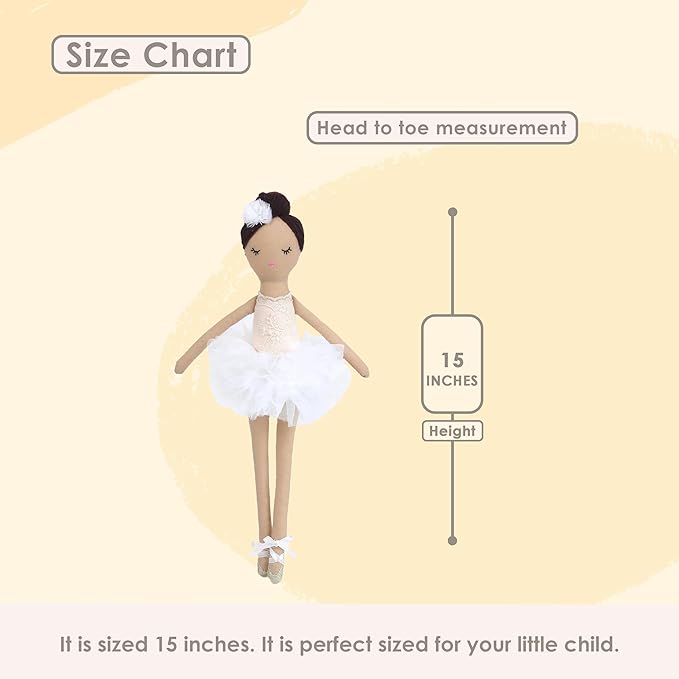 MON AMI Katrina The Ballerina Stuffed Doll - 15”, Plush Ballerina Doll for Girls, Use as Toy or Room Decor for Kids of All Ages