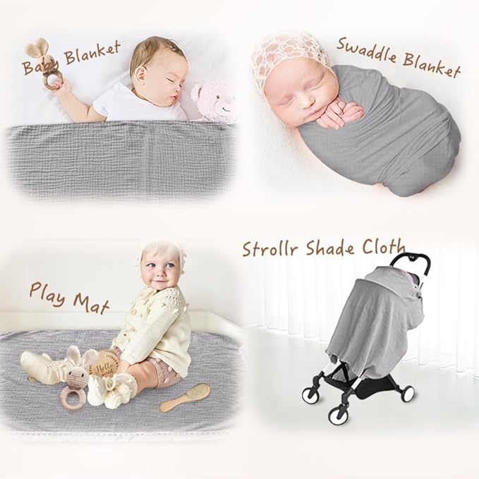 Baby Gift Set for Newborn, New Baby Bath Gift Set 6 Pcs, Baby Essentials Shower Set with Bath Towel, Teether, Rattle Toy, Drool Towel, Brush, Wooden Milestone for Girls Boy