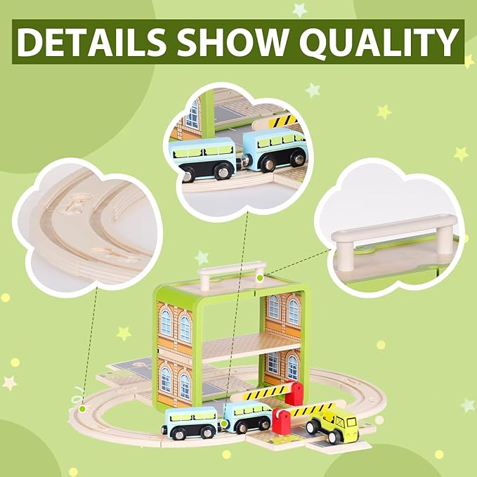 Wooden Train Track Set, Wooden Railway Set Toy with Magnetic Train for Toddlers, Train Set with Blocks Storage Box for Kids Boys and Girls Ages 3+