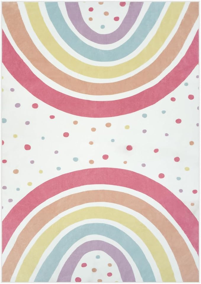 STARUIA Washable Rainbow Rug for Girls Bedroom, Large Area Rug 5x7 Colorful Rug for Nursery Kids Room, Soft Non-Slip Carpet Kids Rug for Classroom Playroom Tent Castle Dorm