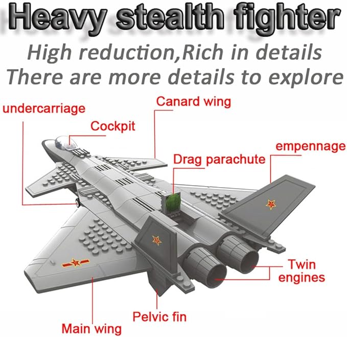 J-20 Heavy Stealth Fighter Military Fighter Air Force Building Block Set,WW2 Military Airplanes Model,Aircraft Plane Brick Building Set Toy Gifts for Kids and Adults,290PCS