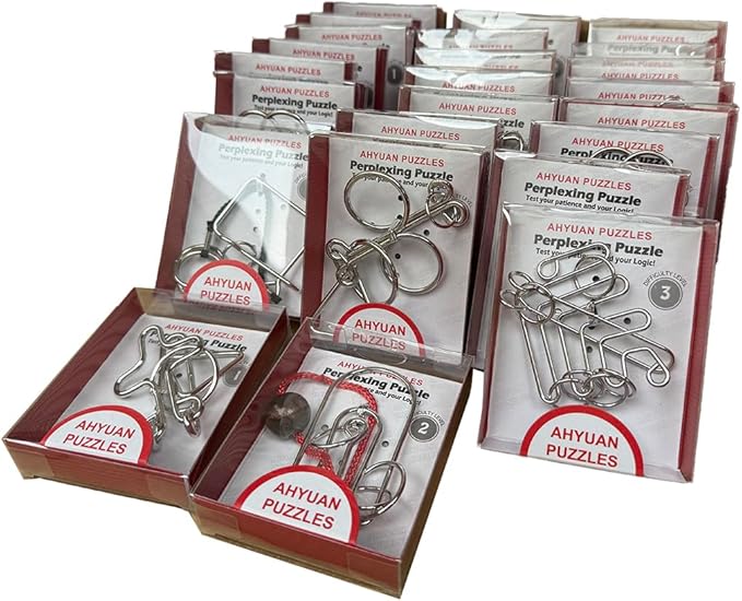 Assorted Metal Puzzle Stress Relief Sensory Toys Large 24 Pack IQ Wire Metal Puzzles with Paper Box Gift Package Great Educational Puzzle Games Toys for Kids and Adults by AHYUAN