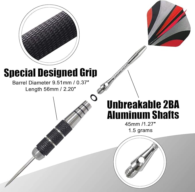 Darts Metal Tip Set Professional Metal Darts for Dartboard Steel Tip Darts with Nonslip Iron Barrel Aluminum Dart Shafts,Extra Flights,Dart Sharpener,Gift Box