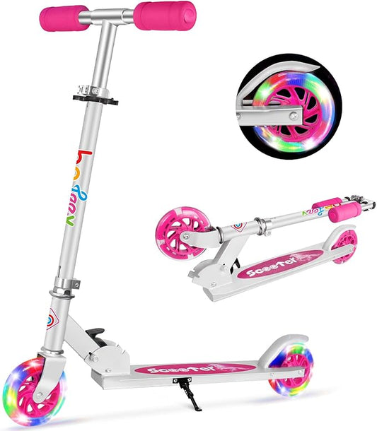 BELEEV V1 Scooters for Kids, 2 Wheel Folding Kick Scooter for Girls Boys, 3 Adjustable Height, Light Up Wheels, Lightweight Scooter with Sturdy Frame, Kickstand for Children 3 to 12 Years Old