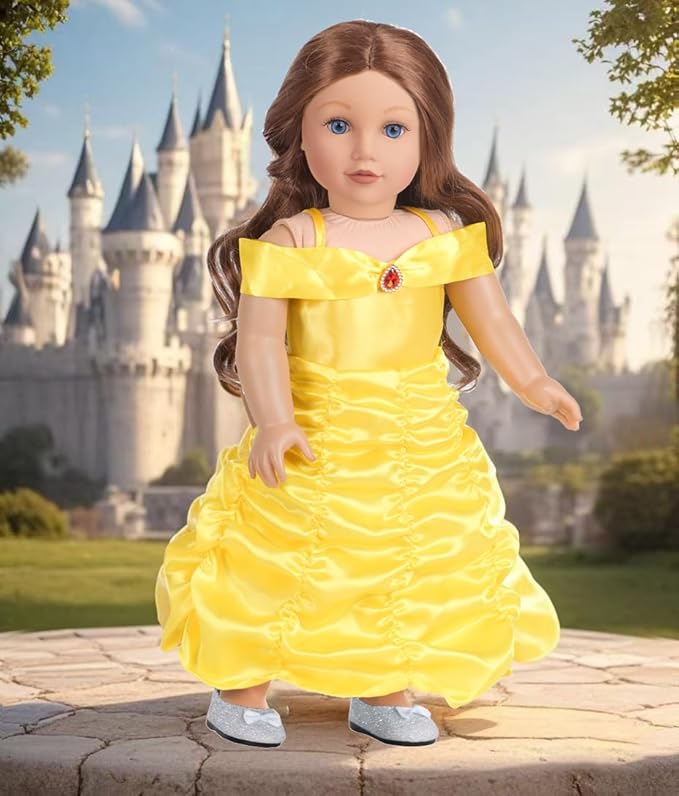 Clothes 6 Sets Princess Dresses Accessories Costume Jasmine Aurora Belle Snow White for 18 Inch Dolls