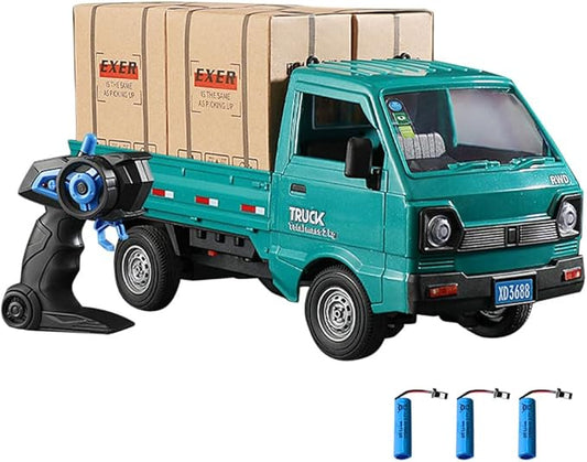 Remote Control Car RC Kei Truck,1:16 Scale RC Transporter Pickup Truck, 2.4GHz All Terrain RC Transport Cars with Spray & Light, 3 Batteries, Best Gifts Ideas for Kids Age 6 Year Old (Green)