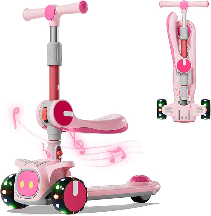 Unbreakable & Never Fall Down 2-in-1 Scooters Kids 3 Wheel Kick Scooter for Boys Girls Ages 3-8, Adjustable Height & Seat, Widened Non-Slip Deck, More Safer for Beginner Toddlers