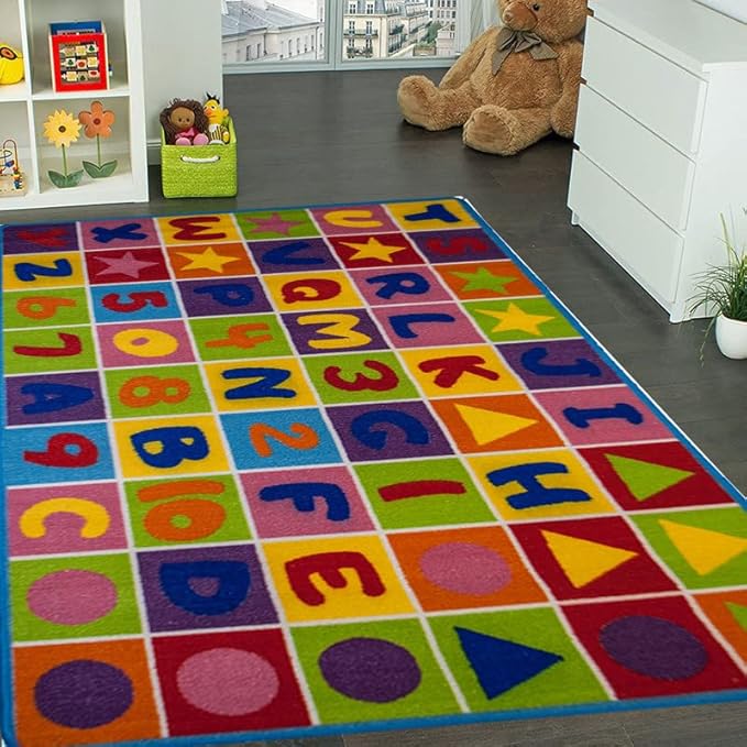 Kids Rug Numbers and Letters Area Rug 5x7 (Approx : 4'11" X 6' 10") Non Slip Gel Backing