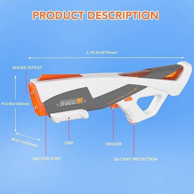 Electric Water Gun,Auto Suction Water Guns With Running Light & 2 Modes,Powerful Squirt Gun Range up to 32 FT,Outdoor Beach Party Shooting Game Watergun,Ideal Summer Easter Toy Gift for Kids & Youths.